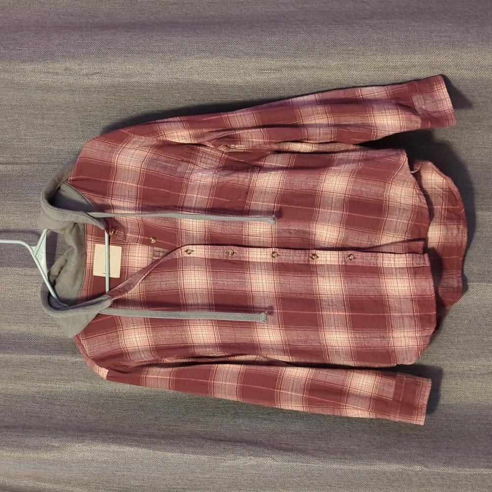 Pink Lucky Brand hooded flannel medium